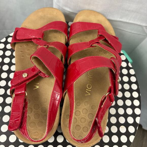 VIONIC Rest Paros Red Croc Strappy Back Strap Sandals Flat Orthaheel Women's 9M - Picture 4 of 7